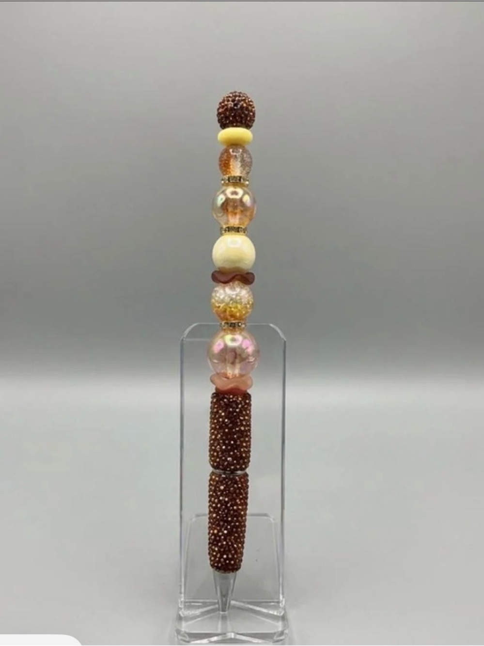Hand Crafted Brown and Cream Beaded Decorative Pen